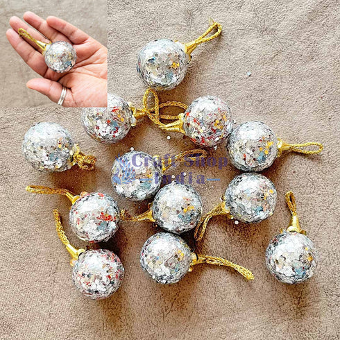 Silver Color Glittered Christmas Bauble Pack Of 6