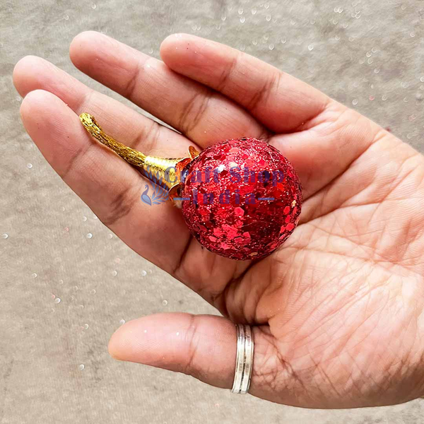 Red Color Glittered Christmas Bauble Pack Of 6