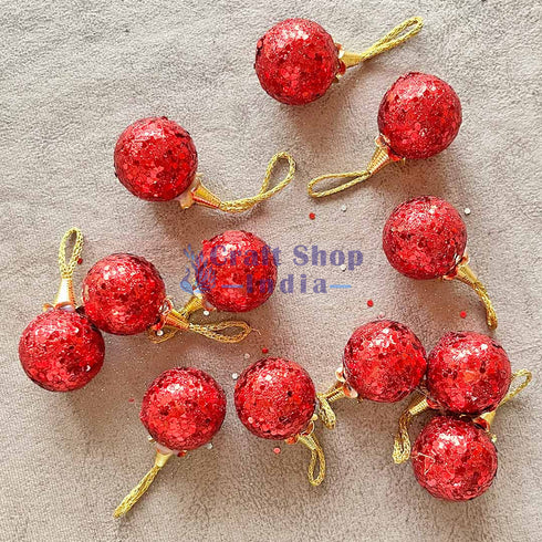 Red Color Glittered Christmas Bauble Pack Of 6