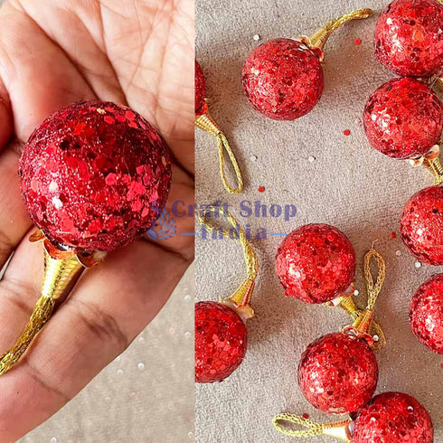 Red Color Glittered Christmas Bauble Pack Of 6