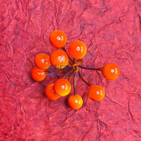 Christmas Oramge Color Round Shape Berries Filler Bunch Set Of 5