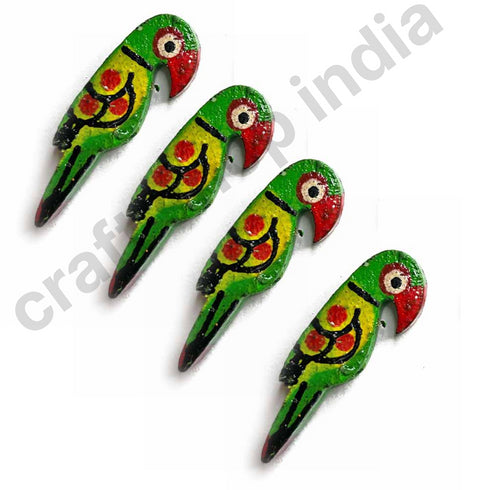 Green Parrot Wooden Miniature Small Size