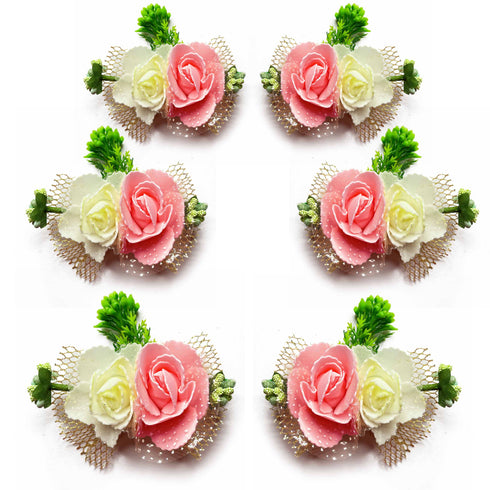 Pink & Cream Color Artificial Rose Flower Bunch Set of 2