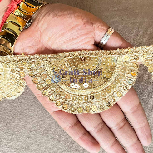 Golden With Zari Sequence Work Semi Circle Tissue Lace & Border ( 9mtr )