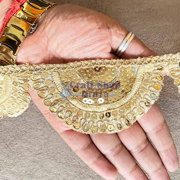 Golden With Zari Sequence Work Semi Circle Tissue Lace & Border ( 9mtr )
