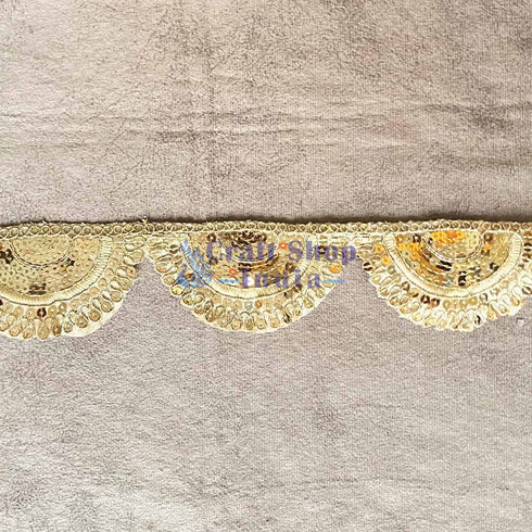 Golden With Zari Sequence Work Semi Circle Tissue Lace & Border ( 9mtr )