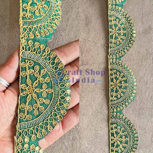 Green Color With Zari Work Semi Circle Lace & Border ( 9mtr )
