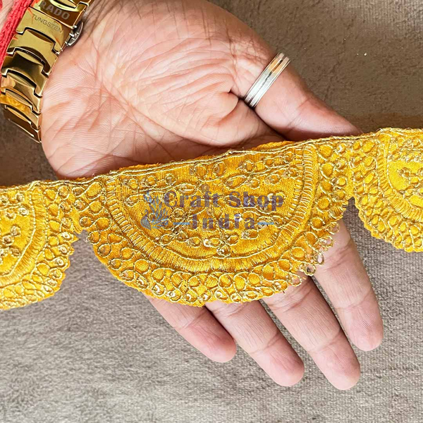 Mango Yellow Color With Zari Work Semi Circle Lace & Border ( 9mtr )