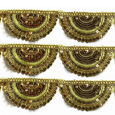 Sea Green With Zari Work Semi Circle Tissue Lace & Border ( 9mtr )