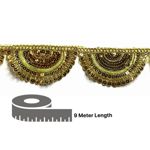 Sea Green With Zari Work Semi Circle Tissue Lace & Border ( 9mtr )