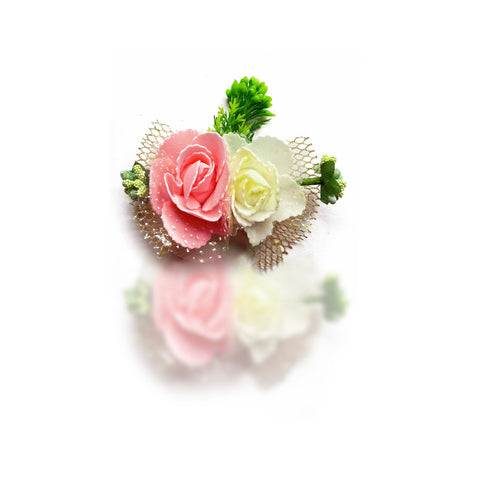 Pink & Cream Color Artificial Rose Flower Bunch Set of 2