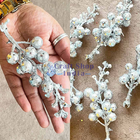 Christmas Silver Color Berries Filler Set Of 5
