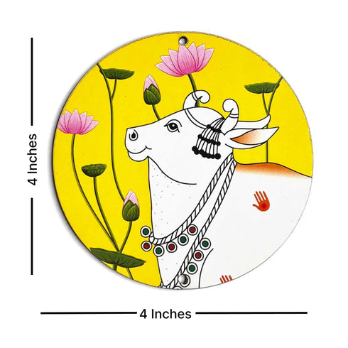 Yellow Pichwai Cow With Lotus Mdf