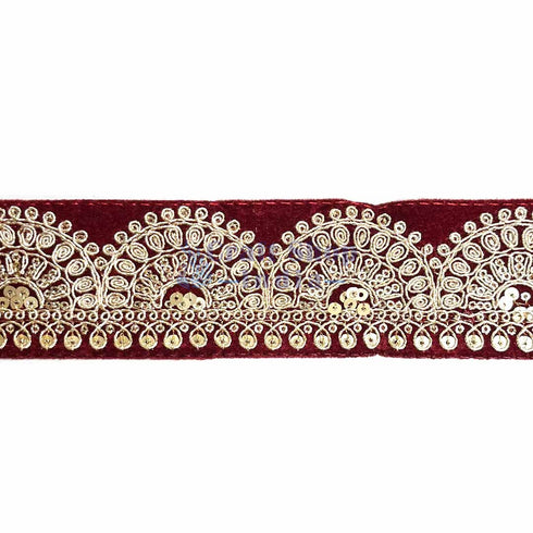 Light Golden Semi Circle Dori Work With Maroon Valvet Border (9 meter)