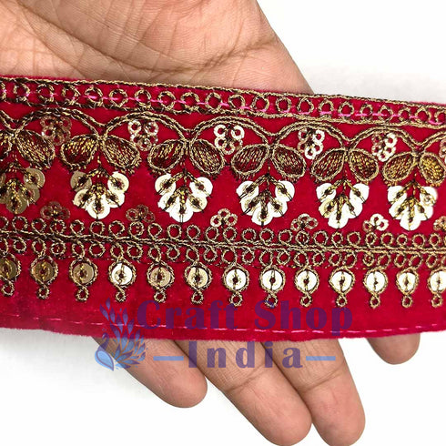 Metallic Work With Red Velvet Border- ( 9mtr)