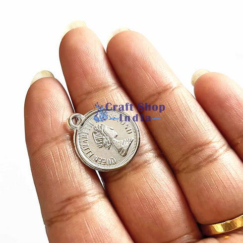 Silver Metal Coin Style Round Shape Fancy Buttons Set Of 10