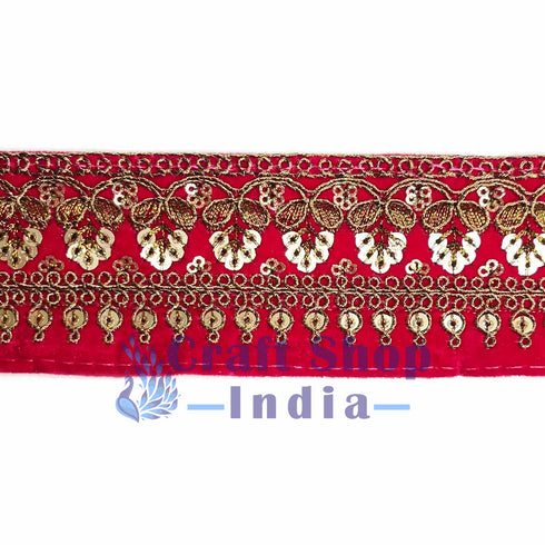 Metallic Work With Red Velvet Border- ( 9mtr)
