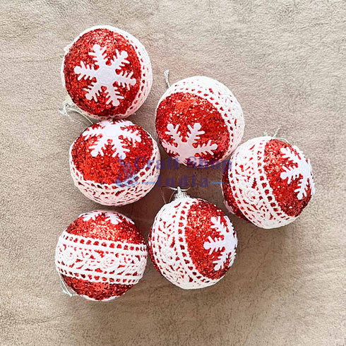 Red & White Color Christmas Bauble Pack Of 6