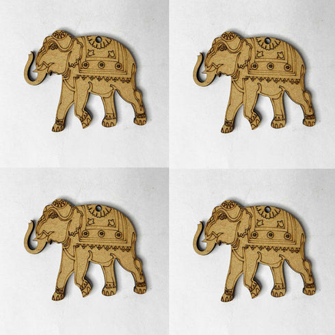 Mdf Engraved Elephant Set Of 6