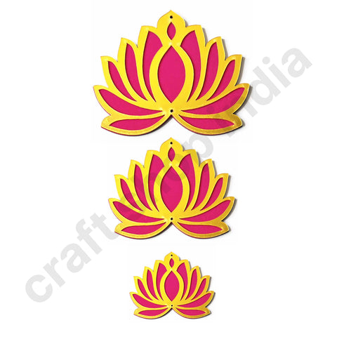 3 Different Sizes Red Velvet & Golden Acrylic Lotus Set of 18