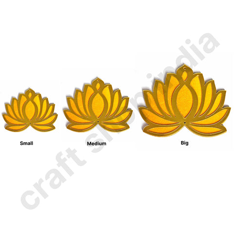 3 Different Sizes Yellow Velvet & Golden Acrylic Lotus Set of 18