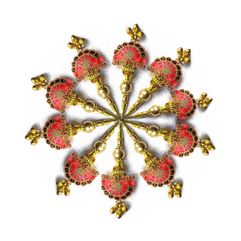 Pink Semi Circle Latkan Hanging Set Of 2