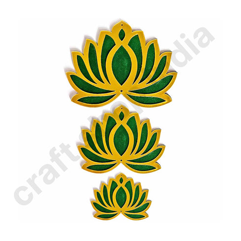 3 Different Sizes Green Velvet & Golden Acrylic Lotus Set of 18