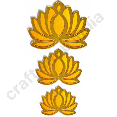3 Different Sizes Yellow Velvet & Golden Acrylic Lotus Set of 18