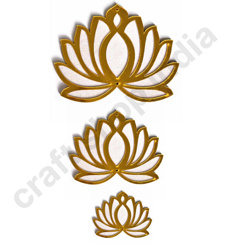 3 Different Sizes White Velvet & Golden Acrylic Lotus Set of 18