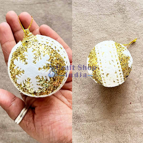 Golden & White Color Christmas Bauble Pack Of 6