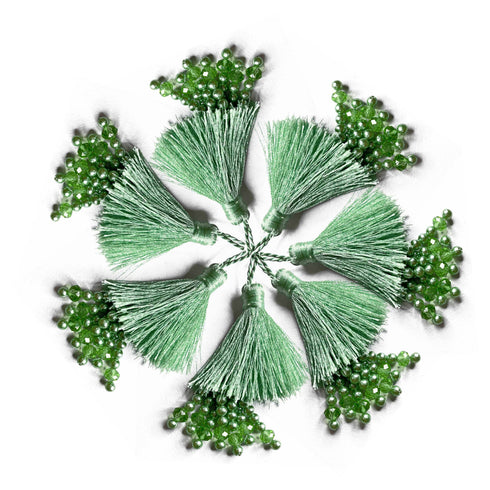 Pista Green Color Thread Tassels With Beads Set Of 2