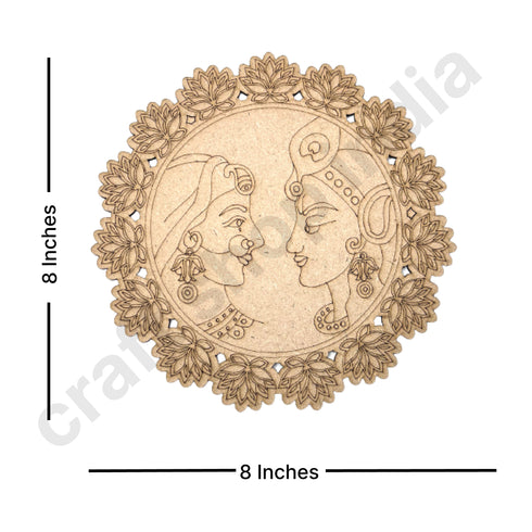 Radha Krishna With Lotus Design MDF Engraved Base