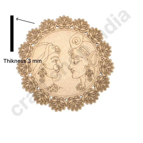 Radha Krishna With Lotus Design MDF Engraved Base