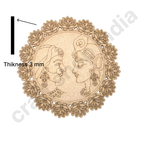 Radha Krishna With Lotus Design MDF Engraved Base Set Of 6 | Radha Krishna | Lotus Design | Engraved Design Base | Design | Craft Shop India | Art Craft | Art | Pichwai Art | Pichwai Collection | Radha Krishna | Design Mdf | Cutout Of God | Laser Cutting Design