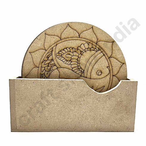 Round Shaped MDF Engraved Madhubani Fish Design Coaster Set of 6 | Round Shape MDF | Engraved Madhubani Fish Design | Coaster | Set Of 6 | Madhubani Paintings | Madhubani | Paintings | Engraved diy base | Art Craft | Craft Store Online | Craft Shop india
