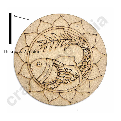 Round Shaped MDF Engraved Madhubani Fish Design Coaster Set of 6 | Round Shape MDF | Engraved Madhubani Fish Design | Coaster | Set Of 6 | Madhubani Paintings | Madhubani | Paintings | Engraved diy base | Art Craft | Craft Store Online | Craft Shop india