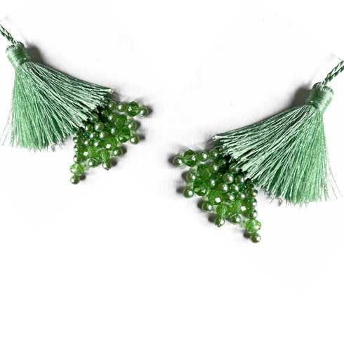 Pista Green Color Thread Tassels With Beads Set Of 2