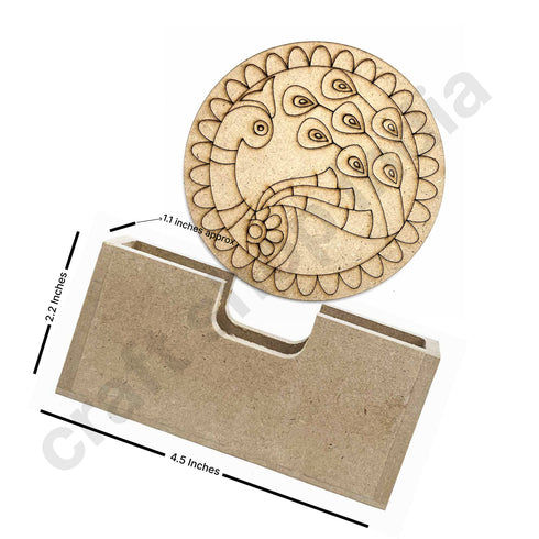 Round Shaped MDF Engraved Madhubani Peacock Rainbow fur Design Coaster Set of 6