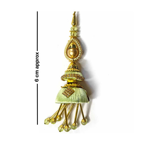 Pista Green Silk Thread Cone With Glass Pipe Ethnic Work Latkan Hanging Set Of 2