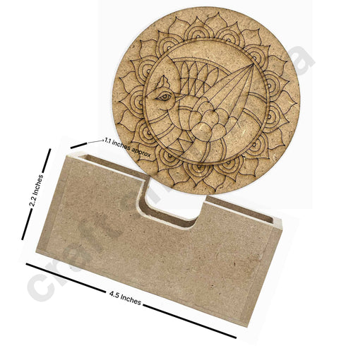 Round Shaped MDF Engraved Madhubani Peacock Design Coaster Set of 6