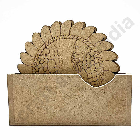 Round Shaped MDF Engraved Madhubani Mithila Design Coaster Set of 6