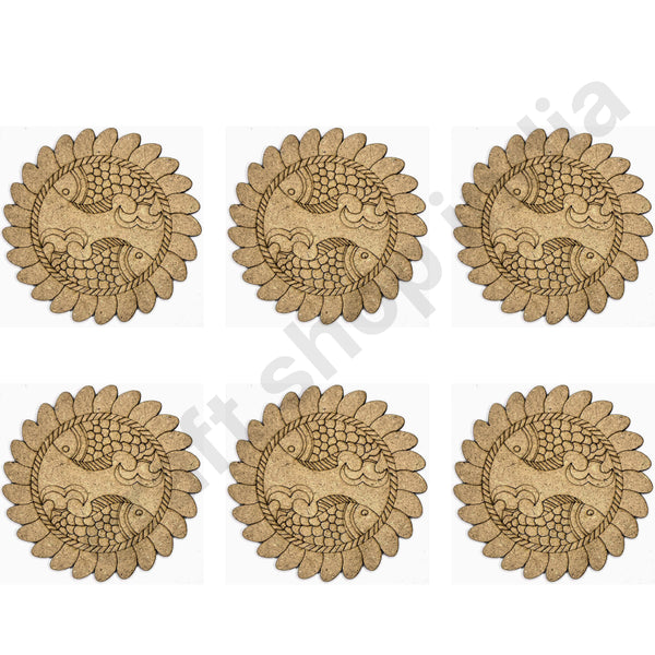 Round Shaped | MDF | MDF Engraved | Madhubani Miithila design | DesignCoaster | Set of 6 | MDF Cutouts | Craft Shop India
