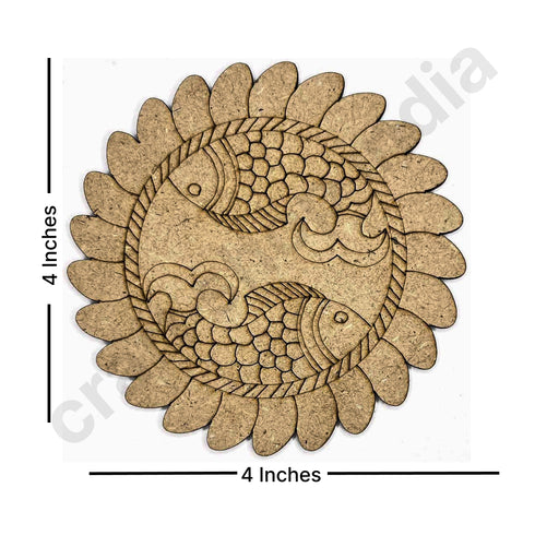 Round Shaped MDF Engraved Madhubani Mithila Design Coaster Set of 6