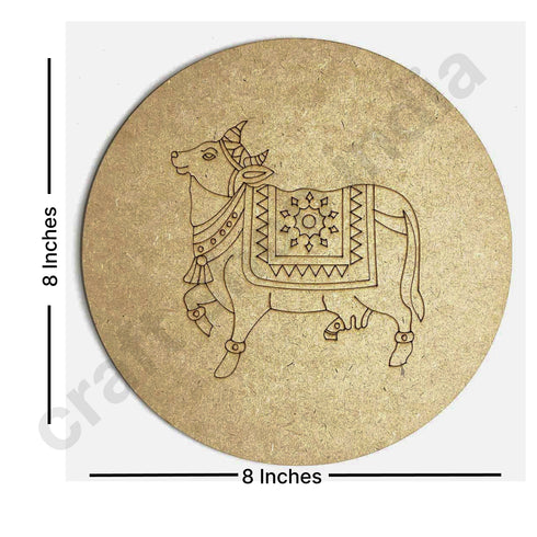 Pichwai Cow Design Engraved Wall Plate Base With Frame