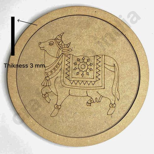Pichwai Cow Design Engraved Wall Plate Base With Frame