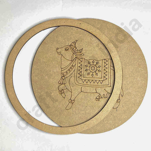 Pichwai Cow Design Engraved Wall Plate Base With Frame