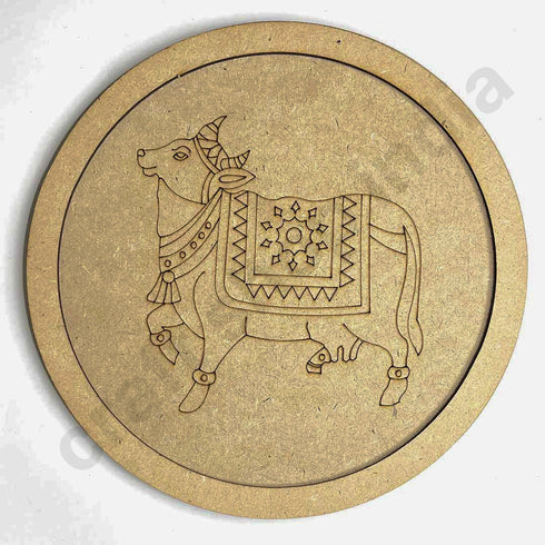 Pichwai Cow Design Engraved Wall Plate Base With Frame