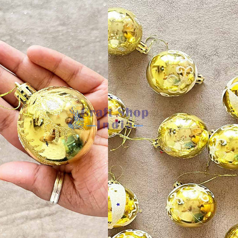 Golden Color 3 Different Designs Christmas Bauble Pack Of 12