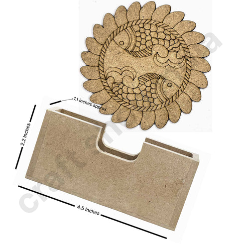 Round Shaped MDF Engraved Madhubani Mithila Design Coaster Set of 6