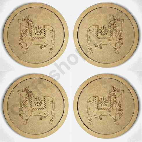 Pichwai Cow Design Engraved Wall Plate Base With Frame